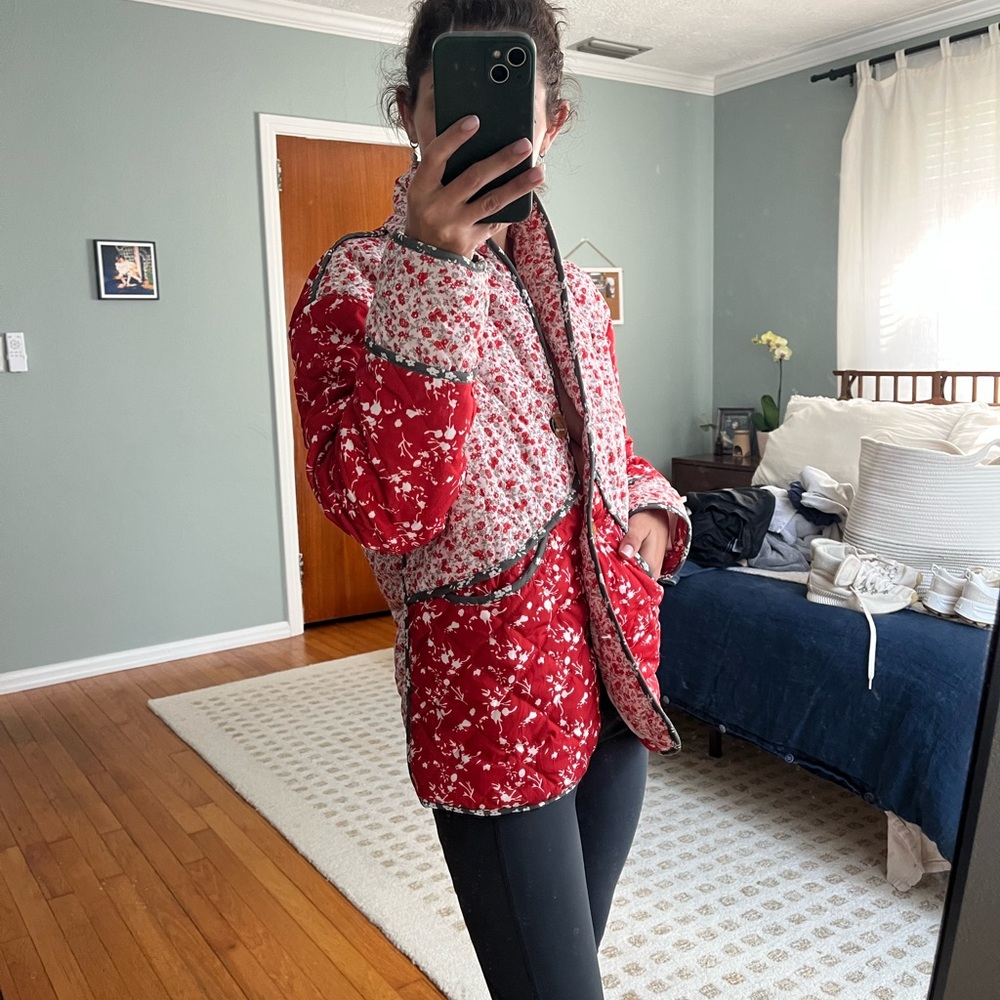 Red Floral Quilted Jacket